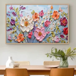Handmade Hand Painted floral Oil Painting Wall Purole Flower Landscape Painting Home Decoration 3D Original Spiritual Flower Painting Wide Abstract White Floral Textured Wall Art Living Room Artwork