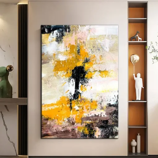 Handmade Hand Painted Oil Painting Storm Wall Art Dark Green Gold Foil Modern Minimalist Home Decoration Decor Rolled Canvas No Frame Unstretched