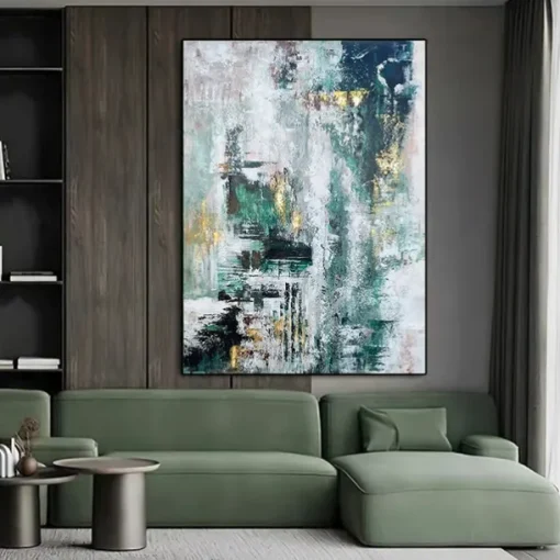 Handmade Hand Painted Oil Painting Storm Wall Art Dark Green Gold Foil Modern Minimalist Home Decoration Decor Rolled Canvas No Frame Unstretched