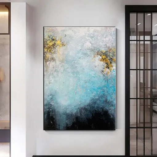Handmade Hand Painted Oil Painting Storm Wall Art Dark Green Gold Foil Modern Minimalist Home Decoration Decor Rolled Canvas No Frame Unstretched