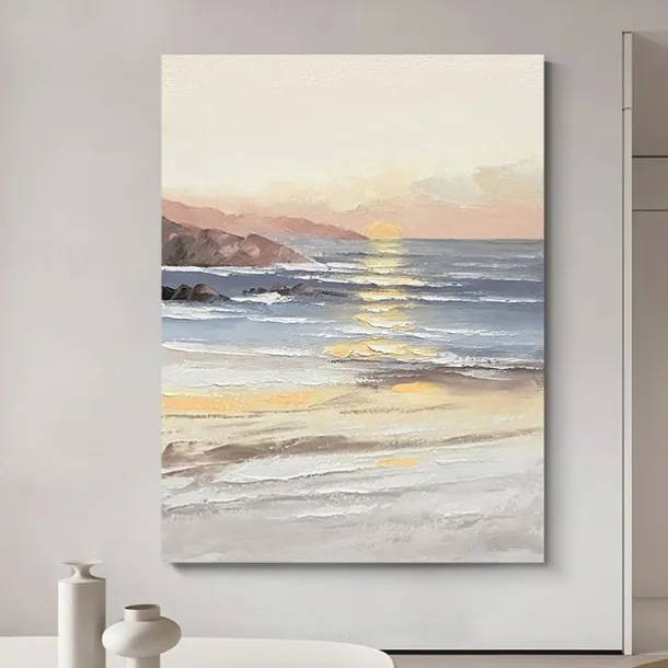 Handmade Hand Painted Oil Painting Wall Art Ocean Sunrise Landscape Home Decoration Decor Rolled Canvas No Frame Unstretched