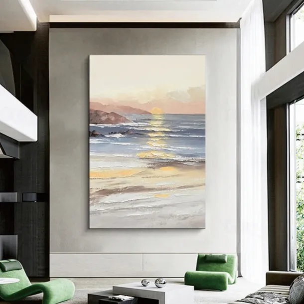 Handmade Hand Painted Oil Painting Wall Art Ocean Sunrise Landscape Home Decoration Decor Rolled Canvas No Frame Unstretched