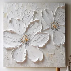 Handmade Hand Painted Oil Painting 3D Large White Flower Oil Painting On Canvas Original Acrylic Painting Heavy Textured Painting Abstract Landscape Wall Art Floral Wall Decor
