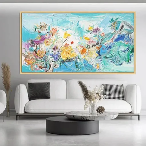 Handmade Hand Painted Wall Art White Flower Landscape Oil Painting on Canvas Large Abstract Modern Boho Floral Painting Home Decoration Decor Rolled Canvas No Frame Unstretched