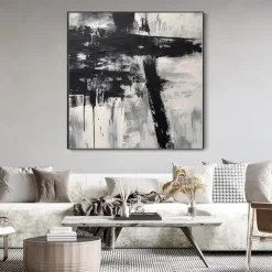 Handmade Oil Painting Acrylic Canvas Wall Art Decoration Minimal Black and White Abstract Texture for Home Decor Rolled Frameless Unstretched Painting