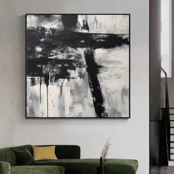 Handmade Oil Painting Acrylic Canvas Wall Art Decoration Minimal Black and White Abstract Texture for Home Decor Rolled Frameless Unstretched Painting