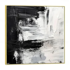 Handmade Oil Painting Acrylic Canvas Wall Art Decoration Minimal Black and White Abstract Texture for Home Decor Rolled Frameless Unstretched Painting