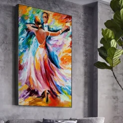 Handmade Oil Painting Canvas Wall Art Decoration Brilliant Colours Figure Abstract Tango Dance for Home Decor Rolled Frameless Unstretched Painting