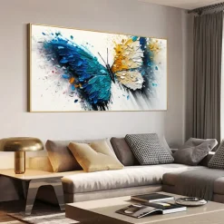 Handmade Oil Painting Canvas Wall Art Decoration Modern Animal Abstract Colorful Butterfly for Living Room Home Decor Rolled Frameless Unstretched Painting