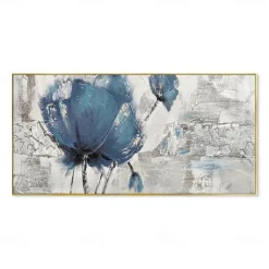 Handmade Oil Painting Canvas Wall Art Decoration Modern Abstract Texture Big Blue Rose Flower for Living Room Home Decor Rolled Frameless Unstretched Painting
