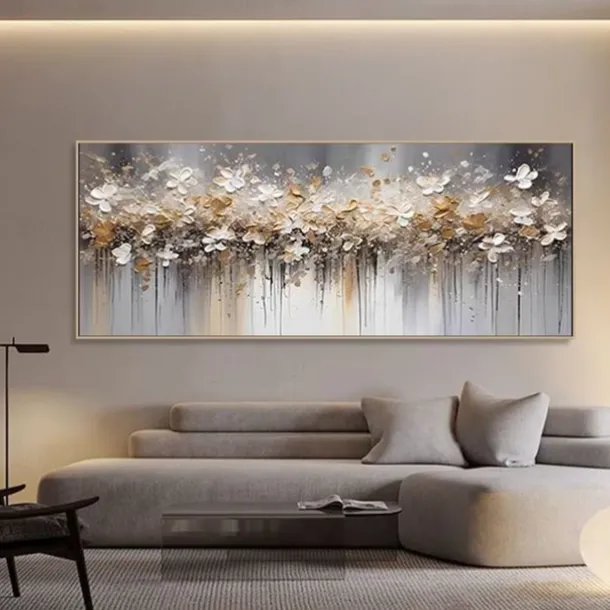 Handmade Oil Painting Canvas Wall Art Decoration Abstract F lowers Horizontal Bed Decoration Painting for Bedroom for Home Decor Rolled Frameless Unstretched Painting