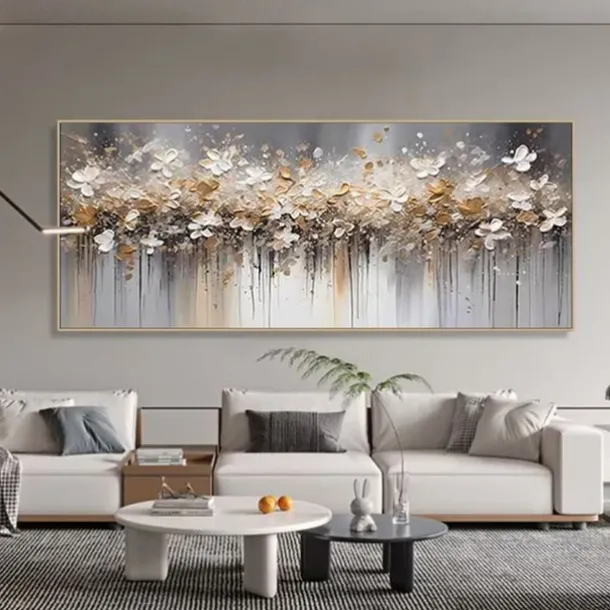 Handmade Oil Painting Canvas Wall Art Decoration Abstract F lowers Horizontal Bed Decoration Painting for Bedroom for Home Decor Rolled Frameless Unstretched Painting