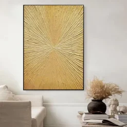 Handmade Oil Painting Canvas Wall Art Decoration Abstract Texture Golden Light Radiant for Home Decor Rolled Frameless Unstretched Painting