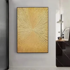 Handmade Oil Painting Canvas Wall Art Decoration Abstract Texture Golden Light Radiant for Home Decor Rolled Frameless Unstretched Painting