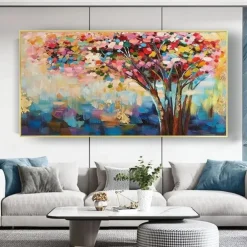 Handmade Oil Painting Canvas Wall Art Decoration Modern Abstract Rich Tree Landscape for Living Room Home Decor Rolled Frameless Unstretched Painting