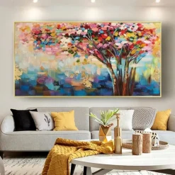 Handmade Oil Painting Canvas Wall Art Decoration Modern Abstract Rich Tree Landscape for Living Room Home Decor Rolled Frameless Unstretched Painting