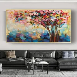 Handmade Oil Painting Canvas Wall Art Decoration Modern Abstract Rich Tree Landscape for Living Room Home Decor Rolled Frameless Unstretched Painting