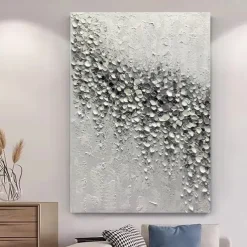 Handmade Oil Painting Canvas Wall Art Decoration Abstract 3D Palette Knife Black and White Petal for Home Decor Rolled Frameless Unstretched Painting