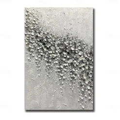 Handmade Oil Painting Canvas Wall Art Decoration Abstract 3D Palette Knife Black and White Petal for Home Decor Rolled Frameless Unstretched Painting