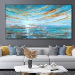 Handmade Oil Painting Canvas Wall Art Decoration Modern Texture Sunset Beach Abstract Landscape for Living Room Home Decor Rolled Frameless Unstretched Painting