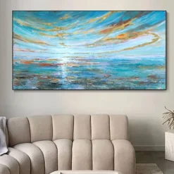Handmade Oil Painting Canvas Wall Art Decoration Modern Texture Sunset Beach Abstract Landscape for Living Room Home Decor Rolled Frameless Unstretched Painting