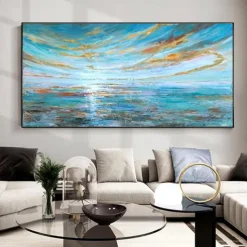 Handmade Oil Painting Canvas Wall Art Decoration Modern Texture Sunset Beach Abstract Landscape for Living Room Home Decor Rolled Frameless Unstretched Painting
