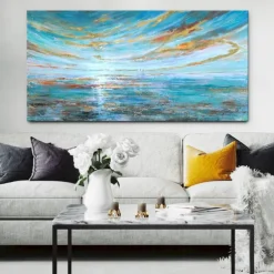 Handmade Oil Painting Canvas Wall Art Decoration Modern Texture Sunset Beach Abstract Landscape for Living Room Home Decor Rolled Frameless Unstretched Painting