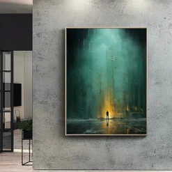 Handmade Oil Painting Canvas Wall Art Decoration Contemporary Green Abstract Ray of Hope for Home Decor Rolled Frameless Unstretched Painting