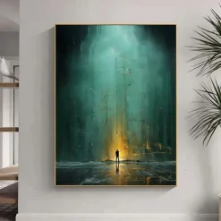 Handmade Oil Painting Canvas Wall Art Decoration Contemporary Green Abstract Ray of Hope for Home Decor Rolled Frameless Unstretched Painting