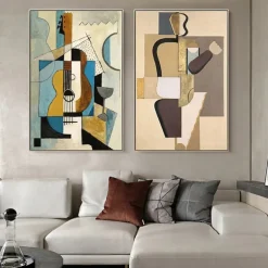 Handmade Oil Painting Canvas Wall Art Decoration Picasso Style Abstract Musical Violin for Home Decor Rolled Frameless Unstretched Painting