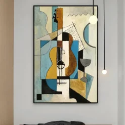 Handmade Oil Painting Canvas Wall Art Decoration Picasso Style Abstract Musical Violin for Home Decor Rolled Frameless Unstretched Painting