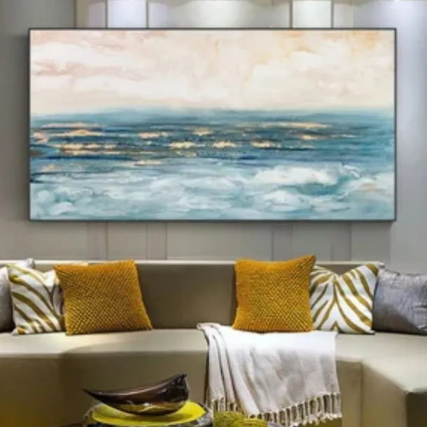 Handmade Oil Painting Canvas Wall Art Decoration Abstract Seascape Painting Beach Ocean for Home Decor Rolled Frameless Unstretched Painting