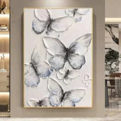 Handmade Oil Painting Canvas Wall Art Decoration Modern Texture Abstract White Butterfly for Home Decor Rolled Frameless Unstretched Painting