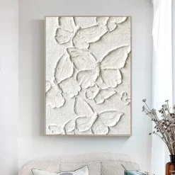 Handmade Oil Painting Canvas Wall Art Decoration Modern Texture Abstract White Butterfly for Home Decor Rolled Frameless Unstretched Painting