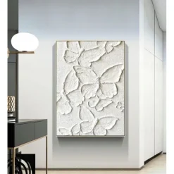 Handmade Oil Painting Canvas Wall Art Decoration Modern Texture Abstract White Butterfly for Home Decor Rolled Frameless Unstretched Painting