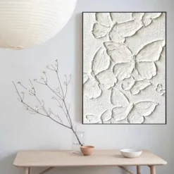 Handmade Oil Painting Canvas Wall Art Decoration Modern Texture Abstract White Butterfly for Home Decor Rolled Frameless Unstretched Painting
