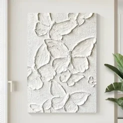 Handmade Oil Painting Canvas Wall Art Decoration Modern Texture Abstract White Butterfly for Home Decor Rolled Frameless Unstretched Painting