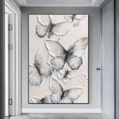Handmade Oil Painting Canvas Wall Art Decoration Modern Texture Abstract White Butterfly for Home Decor Rolled Frameless Unstretched Painting