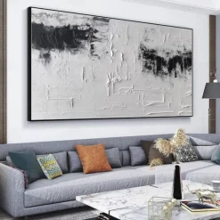 Handmade Oil Painting Canvas Wall Art Decoration Black and White Modern Simple Hand-Painted Abstract Decorative Picture for Home Living Room Decor Rolled Frameless Unstretched Painting