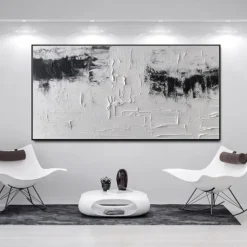 Handmade Oil Painting Canvas Wall Art Decoration Black and White Modern Simple Hand-Painted Abstract Decorative Picture for Home Living Room Decor Rolled Frameless Unstretched Painting
