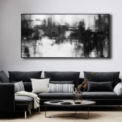 Handmade Oil Painting Canvas Wall Art Decoration Black and White Modern Simple Hand-Painted Abstract Decorative Picture for Home Living Room Decor Rolled Frameless Unstretched Painting