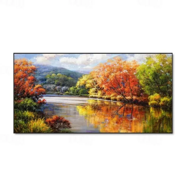 Handmade Oil Painting Canvas Wall Art Decoration Rivers and Lakes Reflect the Natural Scenery Landscape for Home Decor Rolled Frameless Unstretched Painting