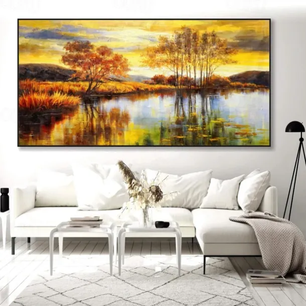 Handmade Oil Painting Canvas Wall Art Decoration Rivers and Lakes Reflect the Natural Scenery Landscape for Home Decor Rolled Frameless Unstretched Painting