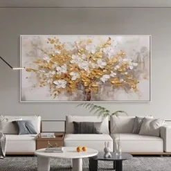 Handmade Oil Painting Canvas Wall Art Decoration Light Luxury Abstract Gold Flowers for Home Decor Rolled Frameless Unstretched Painting