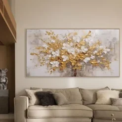 Handmade Oil Painting Canvas Wall Art Decoration Light Luxury Abstract Gold Flowers for Home Decor Rolled Frameless Unstretched Painting