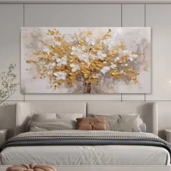 Handmade Oil Painting Canvas Wall Art Decoration Light Luxury Abstract Gold Flowers for Home Decor Rolled Frameless Unstretched Painting