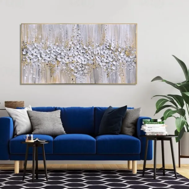 Handmade Oil Painting Canvas Wall Art Decoration Palette Knife Painting Classic White Plum Blossom for Home Decor Rolled Frameless Unstretched Painting