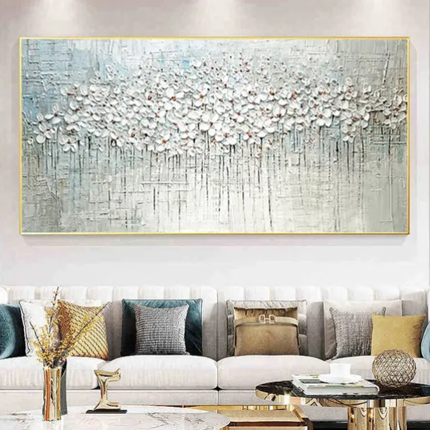 Handmade Oil Painting Canvas Wall Art Decoration Palette Knife Painting Classic White Plum Blossom for Home Decor Rolled Frameless Unstretched Painting