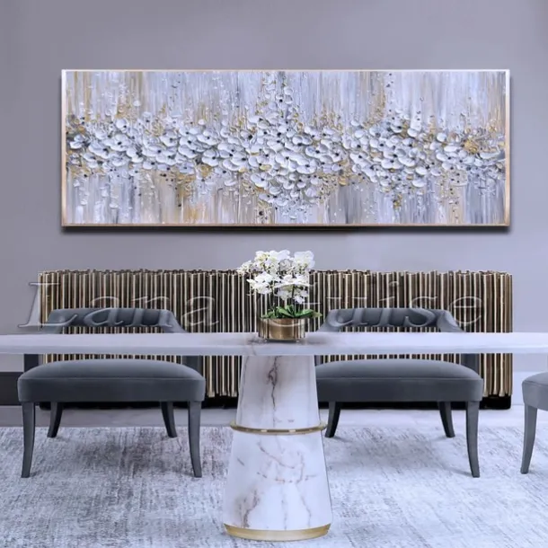 Handmade Oil Painting Canvas Wall Art Decoration Palette Knife Painting Classic White Plum Blossom for Home Decor Rolled Frameless Unstretched Painting