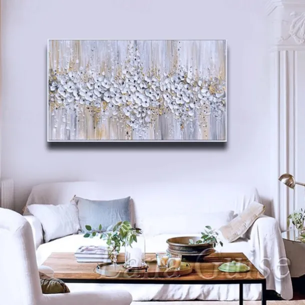 Handmade Oil Painting Canvas Wall Art Decoration Palette Knife Painting Classic White Plum Blossom for Home Decor Rolled Frameless Unstretched Painting